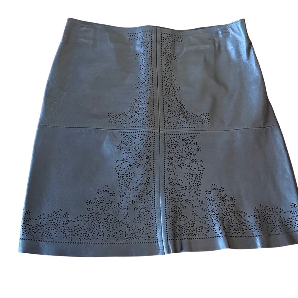 Etcetera Laser-cut A-line Black Leather Mini Skirt Sz6 Whimsigoth Academia Indie